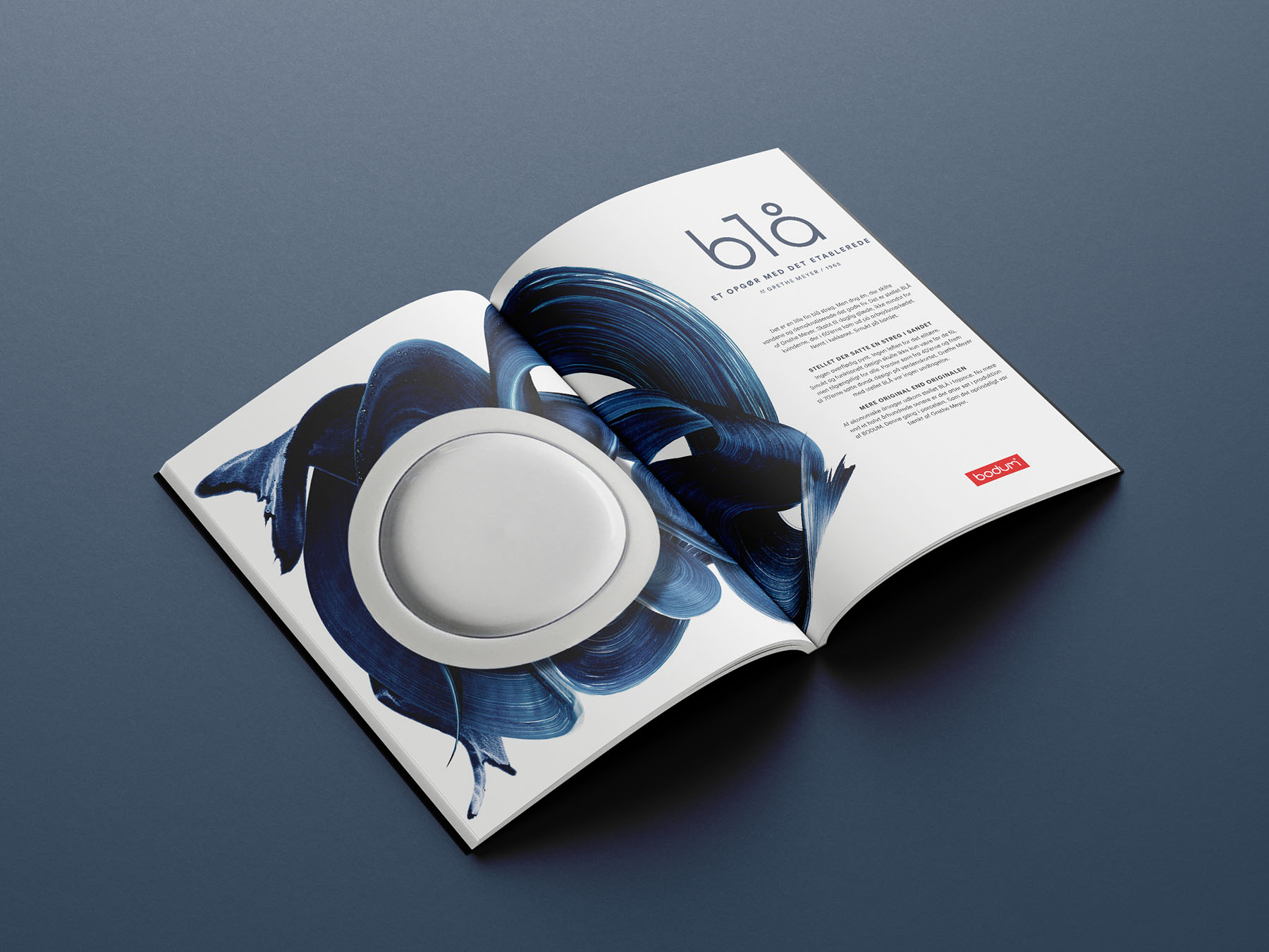 Outdoor poster design and art direction for Bodum Blå tableware series by Olga Bastian and copy by Birthe Nielsen