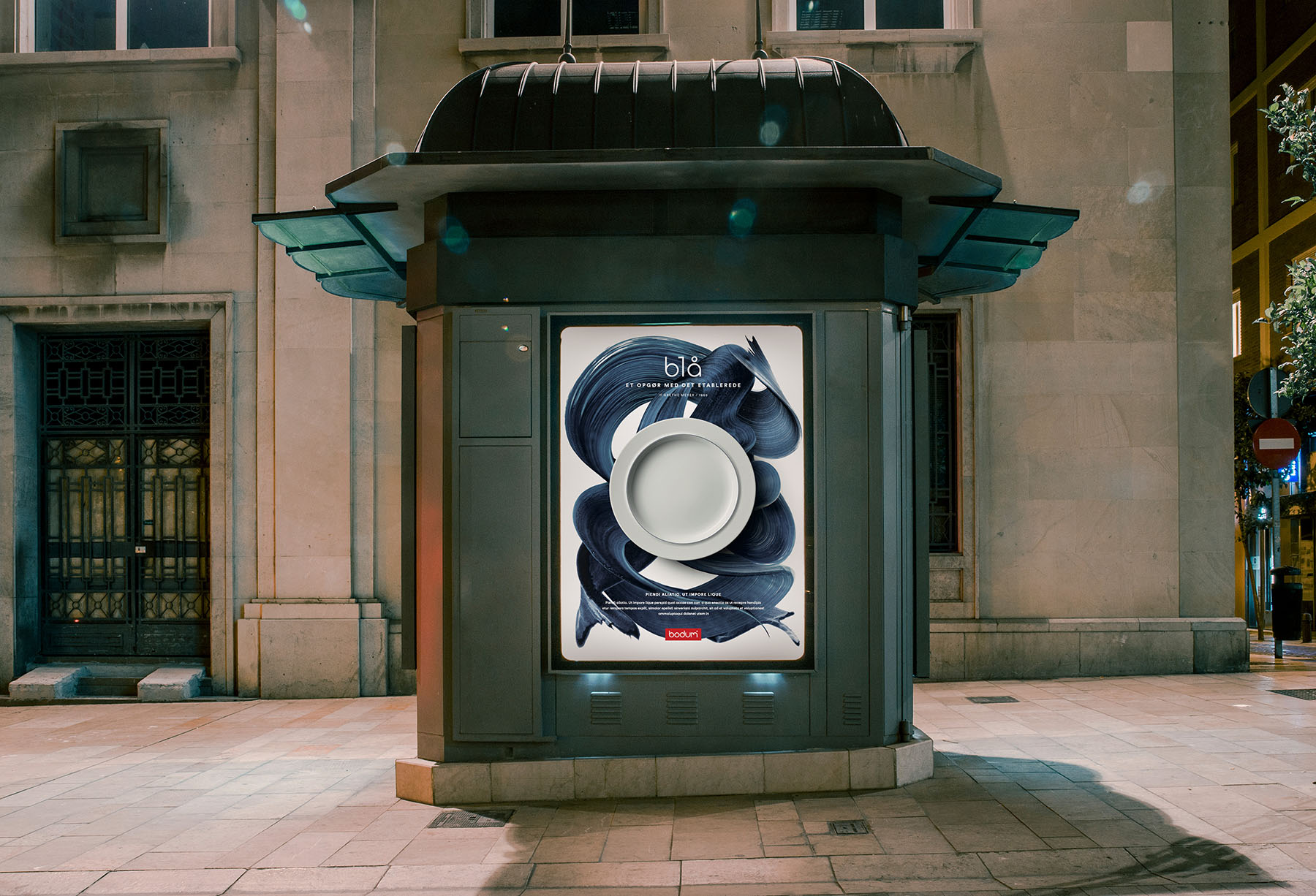 Outdoor poster design and art direction for Bodum Blå tableware series by Olga Bastian and copy by Birthe Nielsen